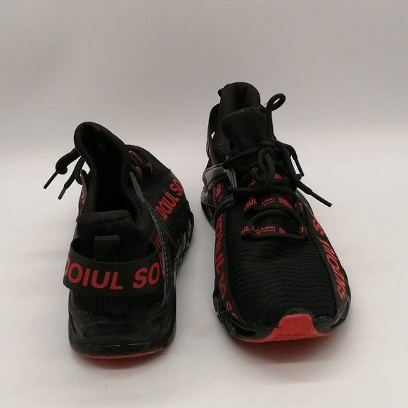 Skdoiul Mens Sneaker Black w/Red Lettering Lace Up Round Toe Flat Heel EUR 42.5 - Picture 3 of 9